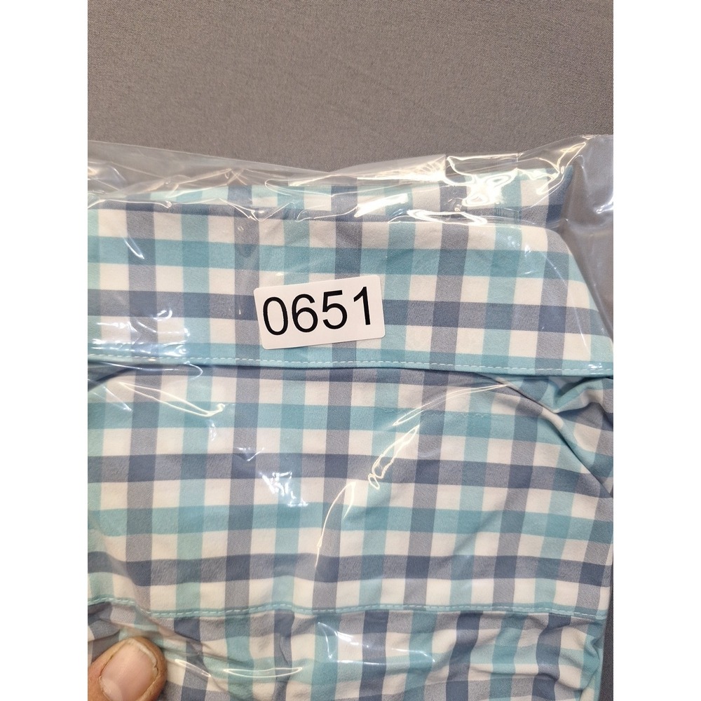 Mizzen‎ + Main Leeward Men's Large Trim Fit Aqua Grey White Check  Button Down - Picture 10 of 10